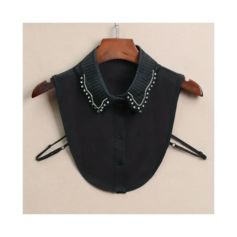 Womens Black Solid Decorative Collar Diamond Trim False Collar For And Girls
