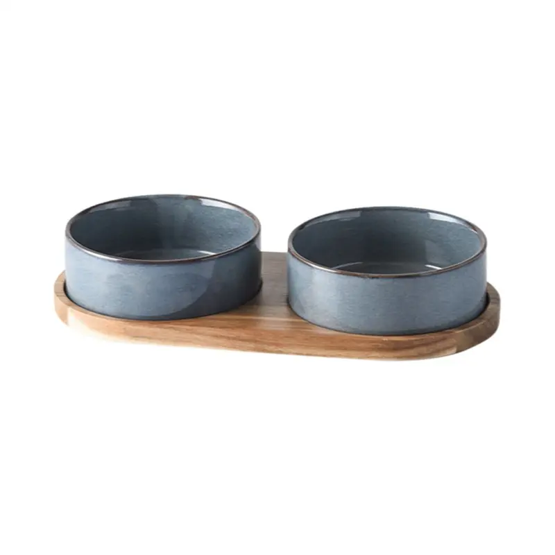 Ceramic Pet Bowl with Neck Protective Collar Anti-Collision Tray