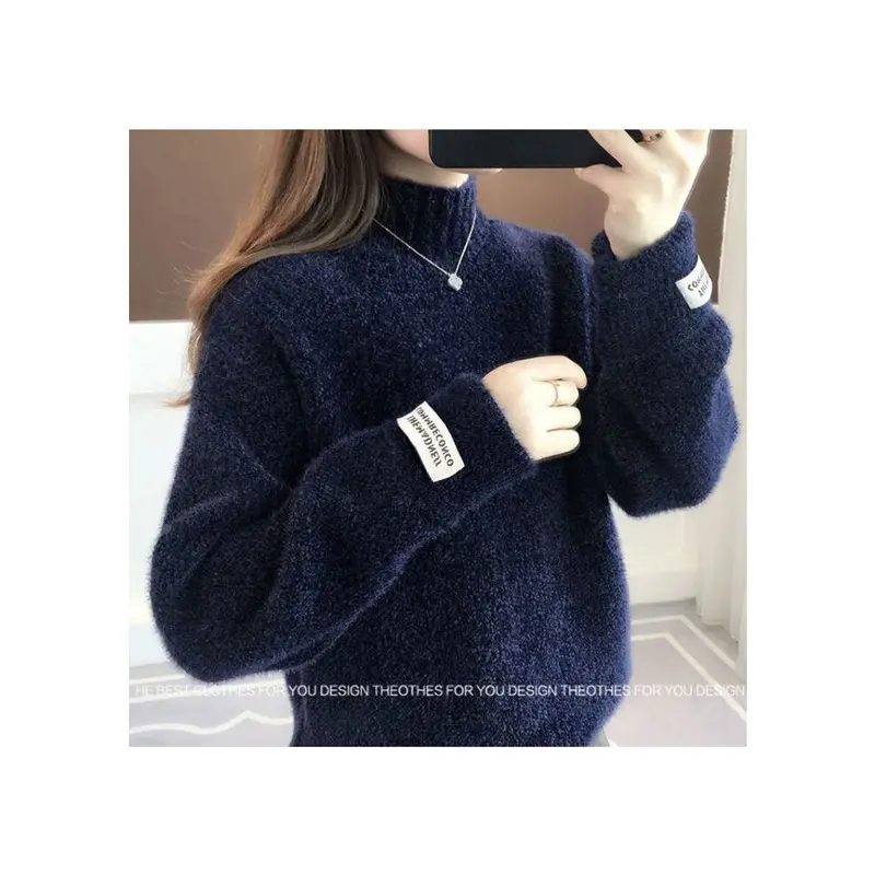 Womens Multicoloured Chenille Mink Sweater Clothing Loose High Collar Knitted