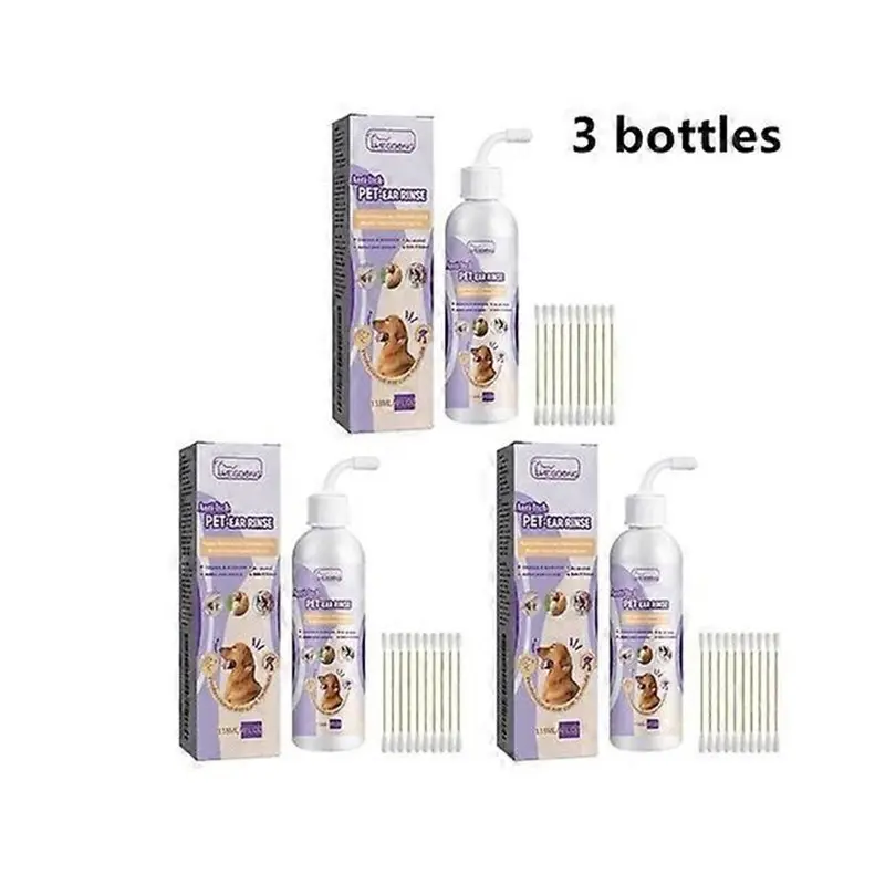 (3 Bottles) Dog Ear Cleaner Drops 118Ml With Cotton Swabs Size 3