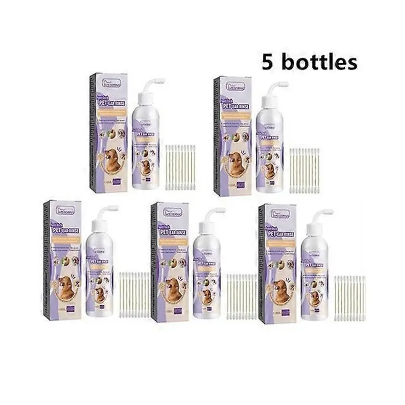 (5 Bottles) Dog Ear Cleaner Drops 118Ml With Cotton Swabs Size 5