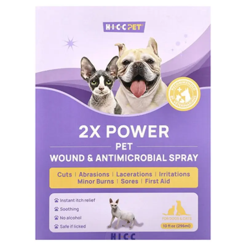 Hicc Pet , 2X Power Pet Wound & Antimicrobial Spray, For Dogs & Cats, 10 Fl Oz (296 Ml)