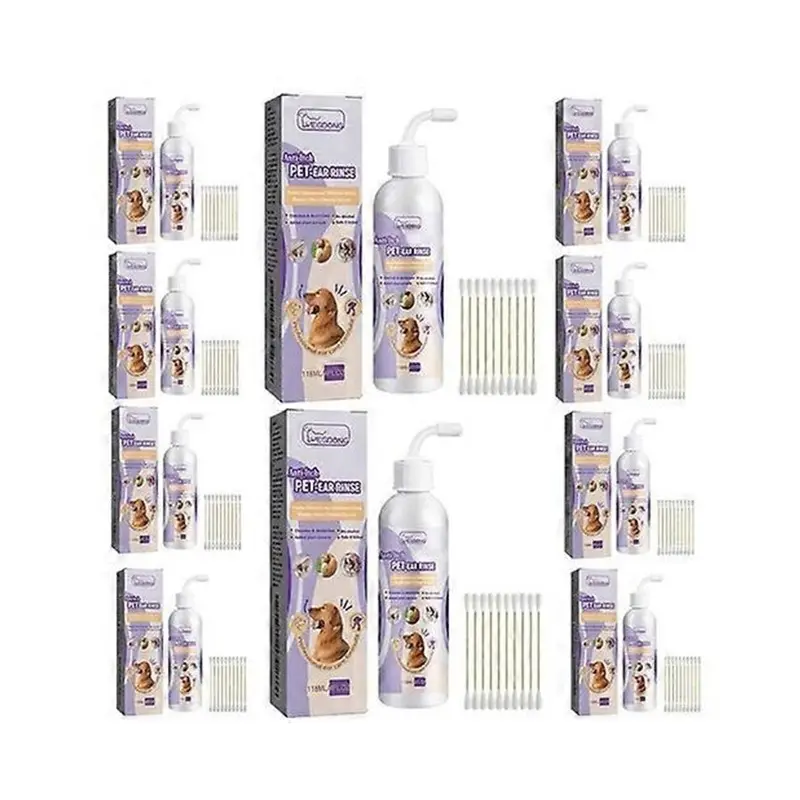 (10 Bottles) Dog Ear Cleaner Drops 118Ml With Cotton Swabs Size 10