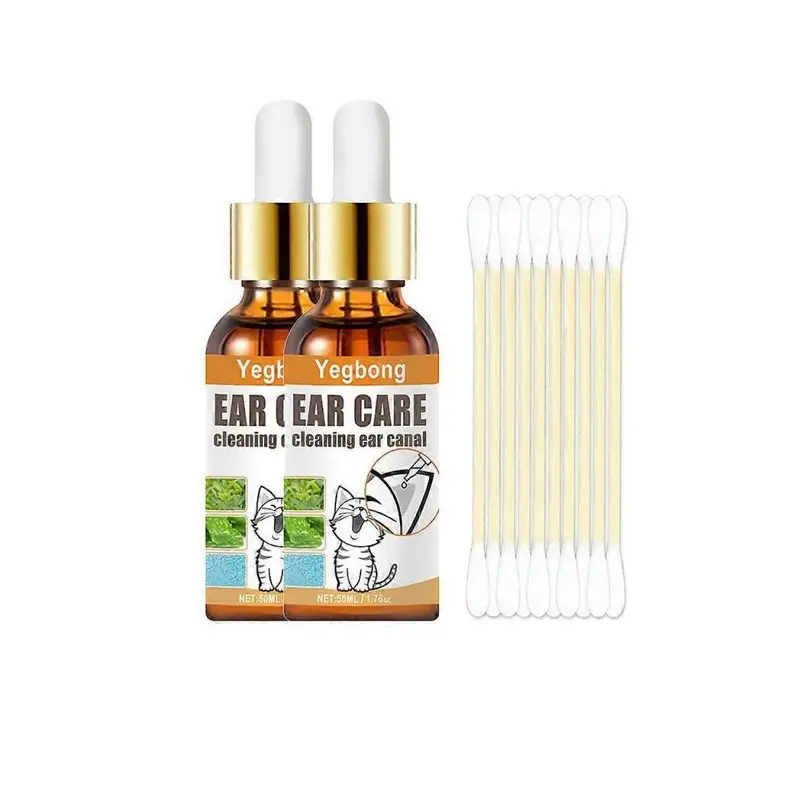 2Pcs Pet Ear Cleaner Drops For Infections Control Yeast & Mites Wax Ear Mites Size 2