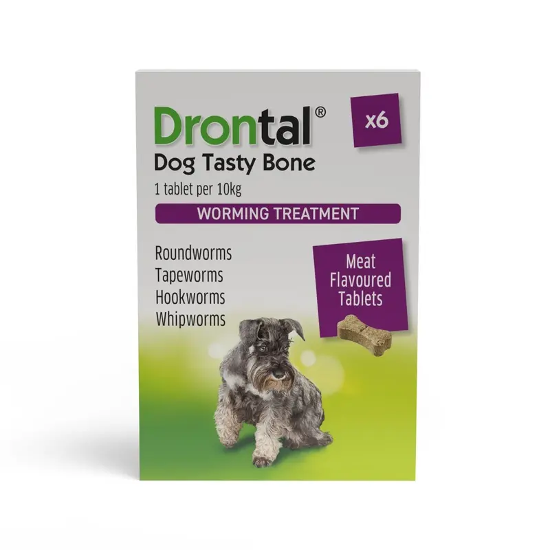 Drontal Tasty Bone Wormer Tablets For Dogs 2-20Kg 6 Pack