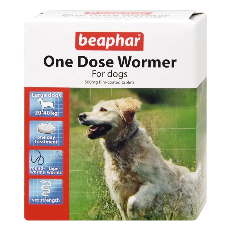 Beaphar One Dose Wormer Dog Worming Tablets 4 Tablets Large