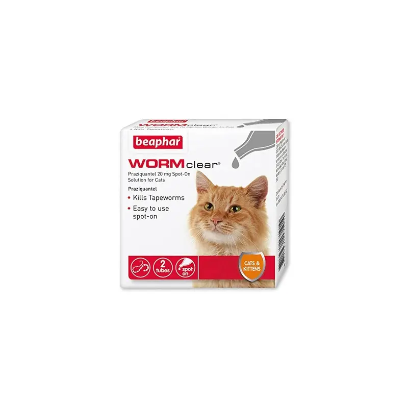 Beaphar Wormclear Spot-On Cats, Tapeworm Treatment, Pipettes Size 2