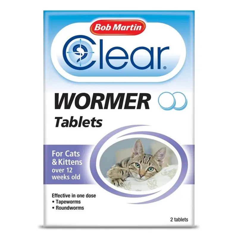 New Bob Martin Clear Wormer Tablets For Cats & Kittens (2 Tabs) Size 2