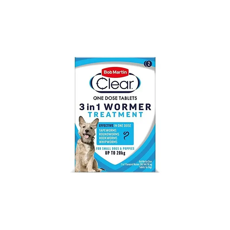Bob Martin Clear 3-In-1 Wormer Tablets For Dogs Up To - 2 Tablets 20Kg
