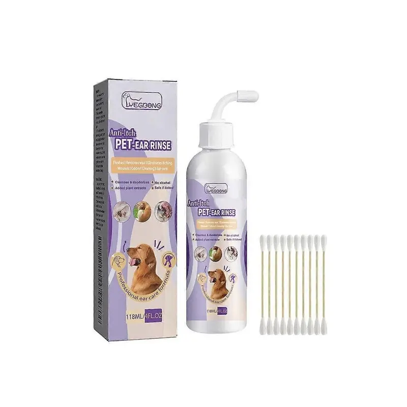 (1 Bottle) Dog Ear Cleaner Drops 118Ml With Cotton Swabs Size 1