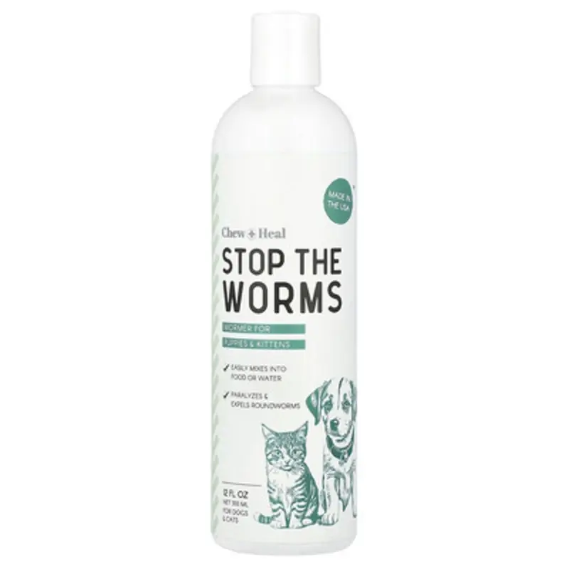 Chew + Heal , Stop The Worms, Wormer For Puppies & Kittens 12 Fl Oz (355 Ml)