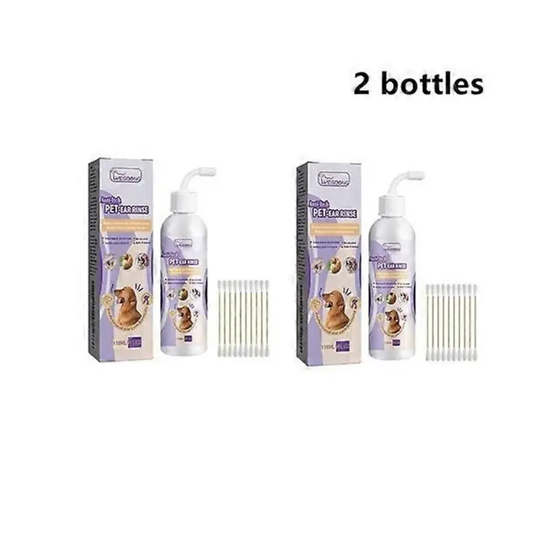 (2 Bottles) Dog Ear Cleaner Drops 118Ml With Cotton Swabs Size 2