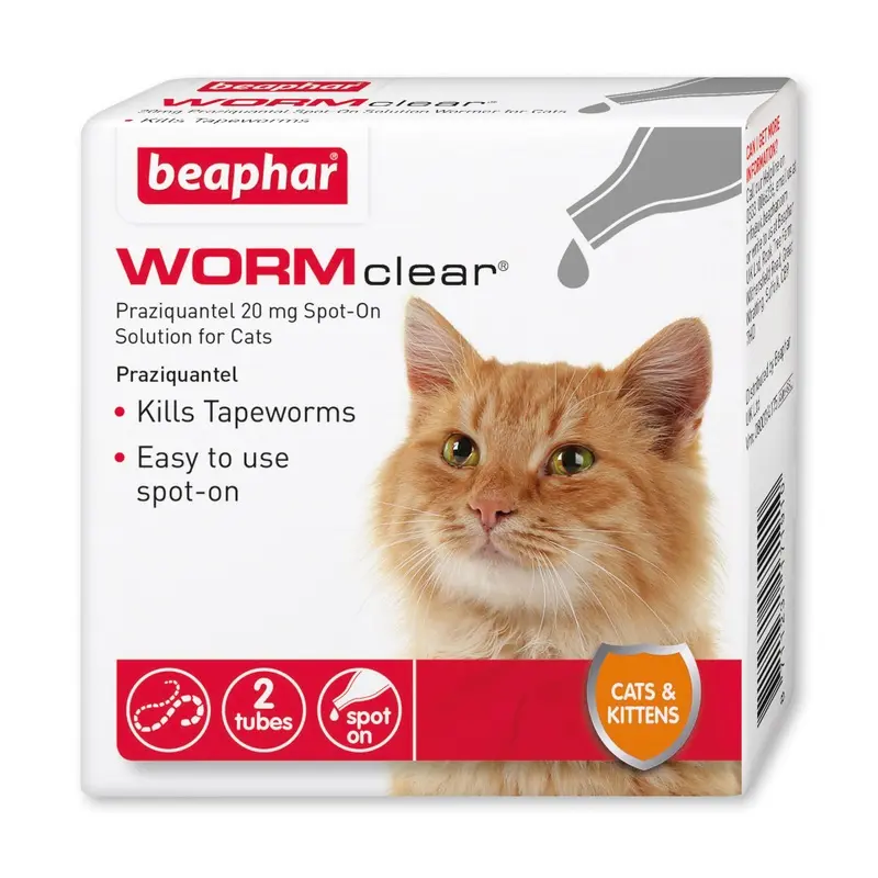 Beaphar Wormclear Worming Spot-On Treatment For Cats 2 Pipettes