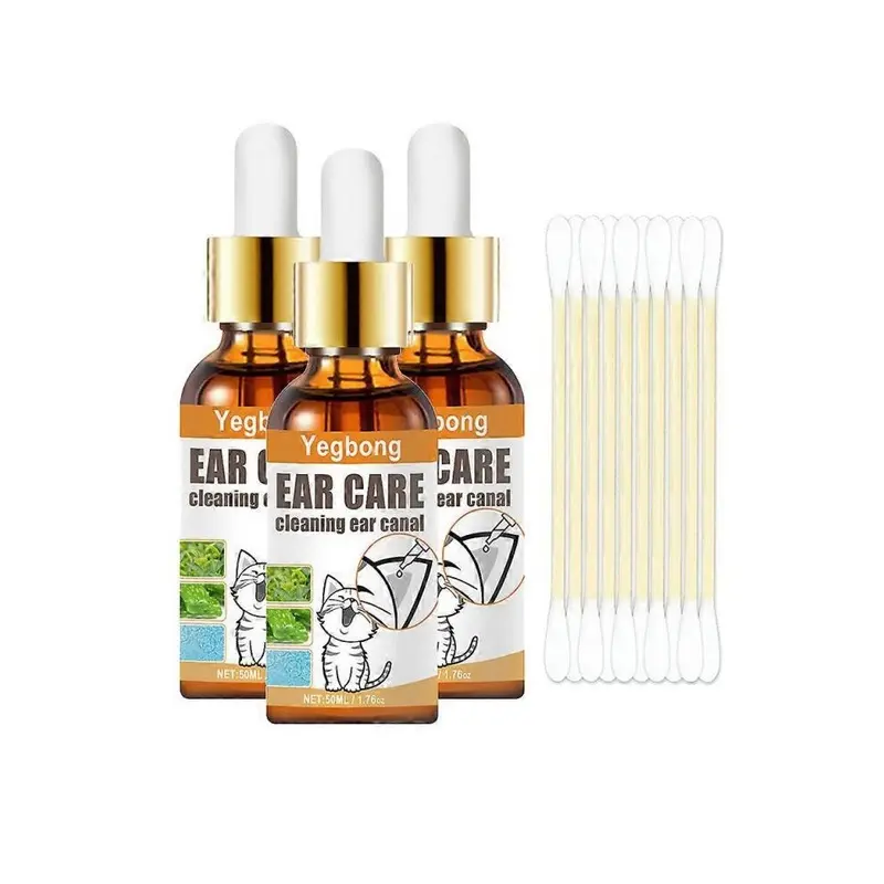 3Pcs Pet Ear Cleaner Drops For Infections Control Yeast & Mites Wax Ear Mites Size 3