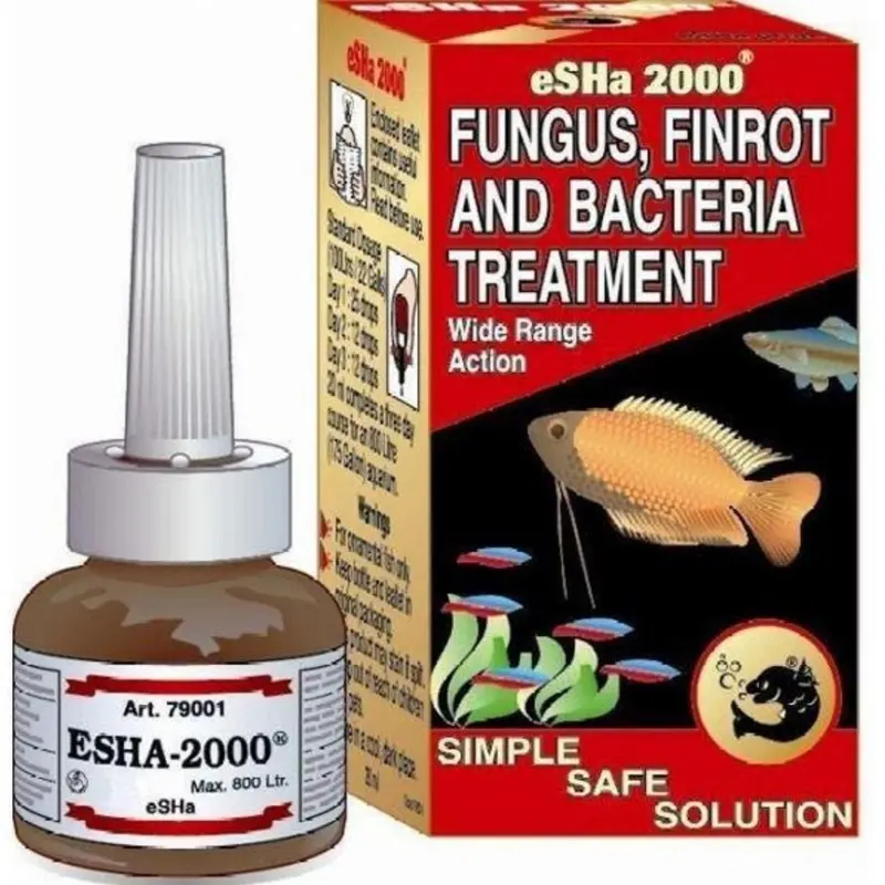Esha 2000 Fungus Finrot & Bacteria Aquarium Treatment 20ml - Tropical Freshwater