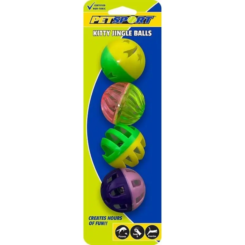 PetSport Kitty Jingle Balls Cat Toys - Assorted - 4-Pack