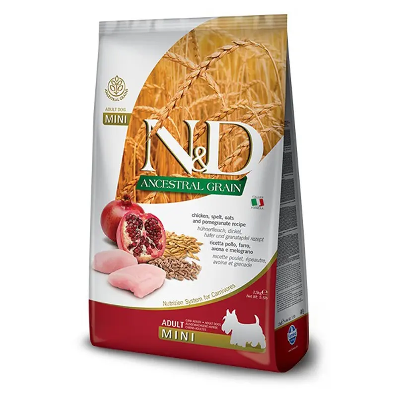 Farmina N&D Ancestral Grain Dog Dry Food - Chicken & Pomegranate, Mini Kibble - 15.4lb