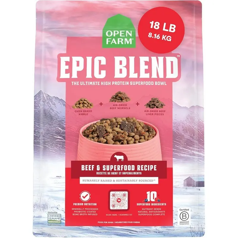 Open Farm Epic Blend Dry Dog Food - Beef & Superfood - 18lb Bag