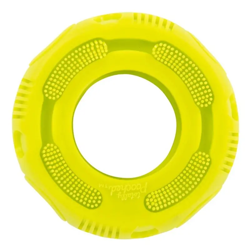 Totally Pooched Stuff'n Brush Tire 5" Green Dog Toy
