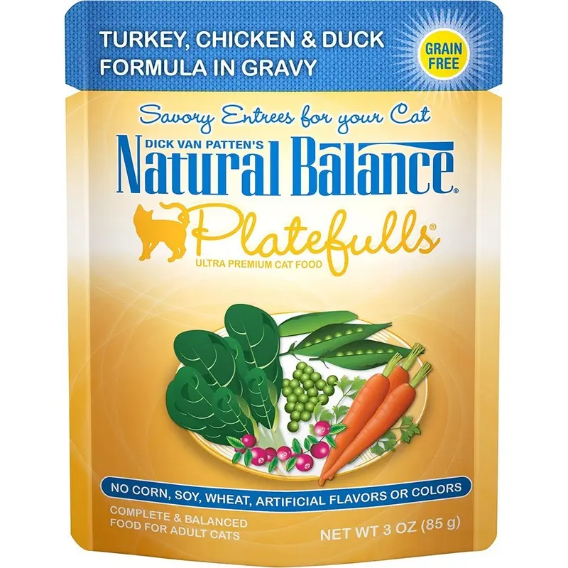 Natural Balance Platefulls Wet Cat Food - Turkey, Chicken, & Duck in Gravy - 3oz Pouch