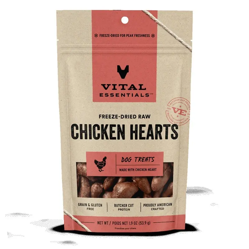 Vital Essentials Freeze-Dried Chicken Hearts Dog Treats 1.9 oz