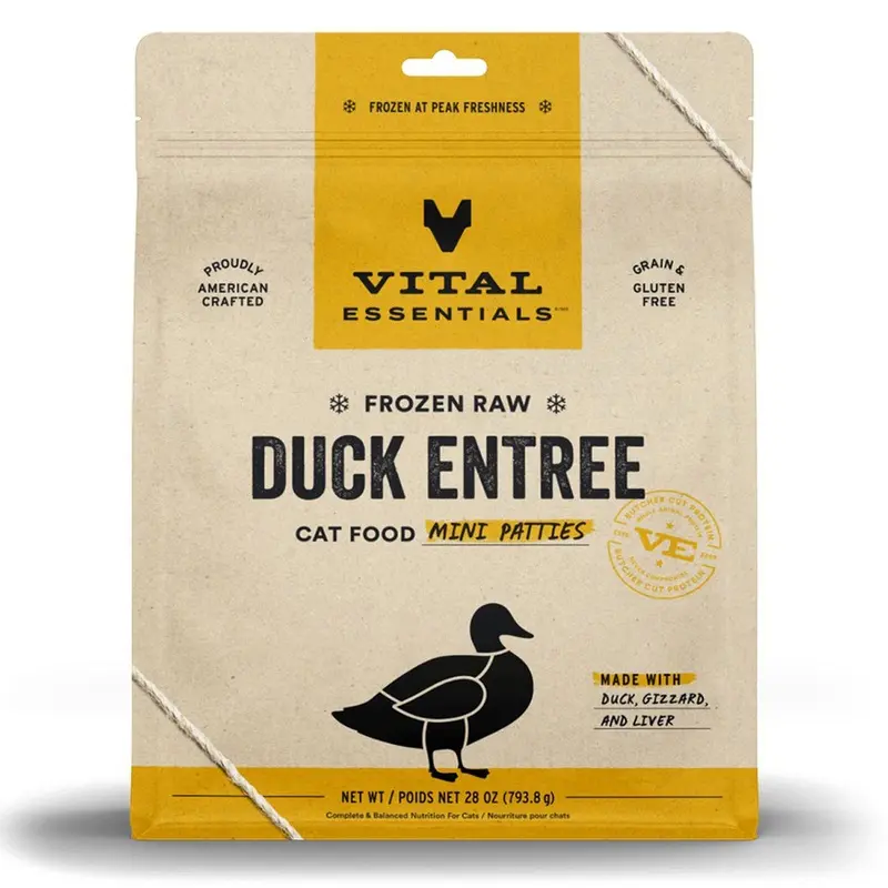 Vital Essentials Frozen Raw Duck Entree Mini Patties Cat Food 28oz