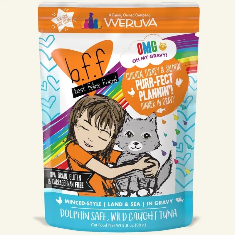 BFF OMG Wet Cat Food - Chicken, Turkey & Salmon Purr-Fect Plannin'! - 2.8oz Pouch