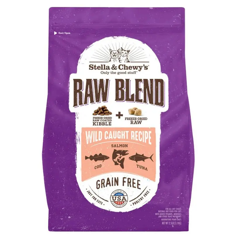 Stella & Chewy's Raw Blend Kibble Dry Cat Food - Wild Caught Cod, Salmon, & Tuna - 5lb Bag
