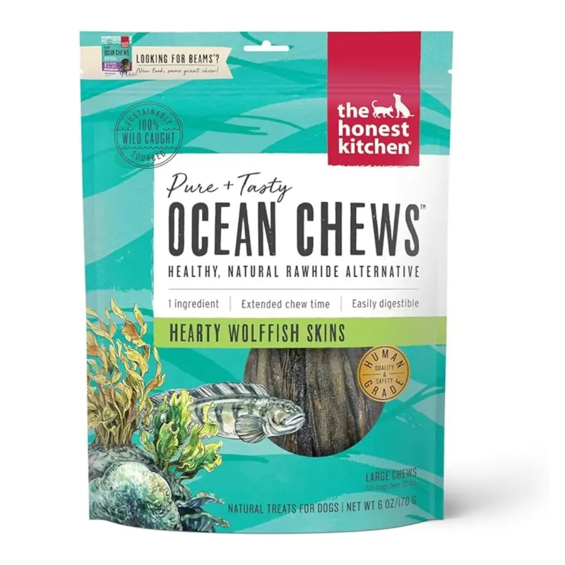 The Honest Kitchen Beams Ocean Chews Wolffish Skins Dog Treats  - 6.5oz Pouch