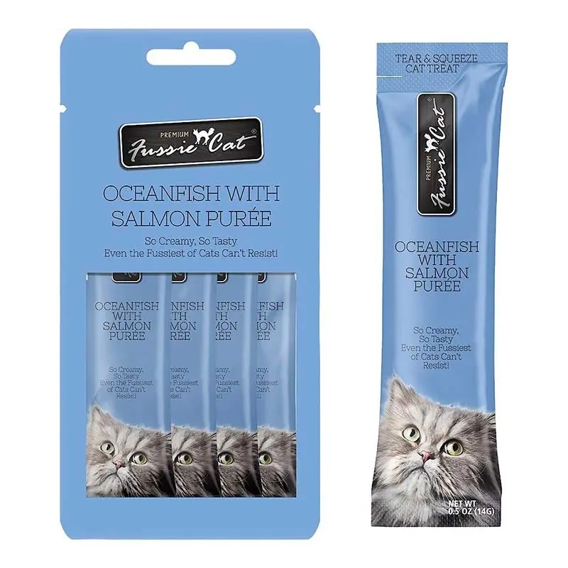 Fussie Cat Ocean Fish Salmon Puree Lickable Cat Treats 4 Pk