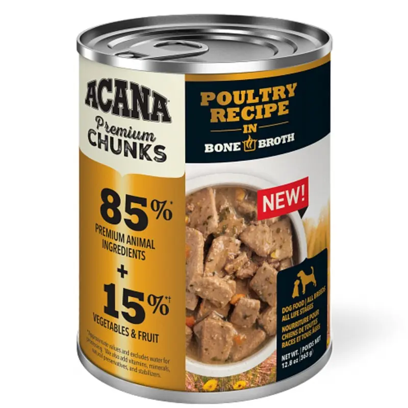 Acana Premium Chunks Poultry Recipe in Bone Broth Canned Dog Food 12.8oz