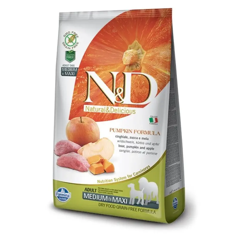Farmina N&D Pumpkin Grain-Free Dry Dog Food - Boar & Apple, Medium/Maxi Kibble - 26.4lb Bag