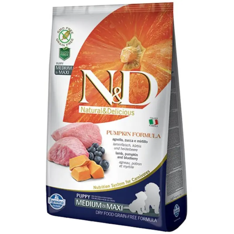 Farmina N&D Pumpkin Grain-Free Dry Dog Food - Lamb & Blueberry, Medium/Maxi Kibble - 26.4lb