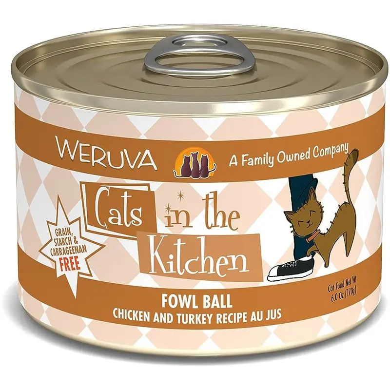 Weruva Cats In The Kitchen Wet Cat Food - Fowl Ball Chicken & Turkey in Au Jus - 6oz Can
