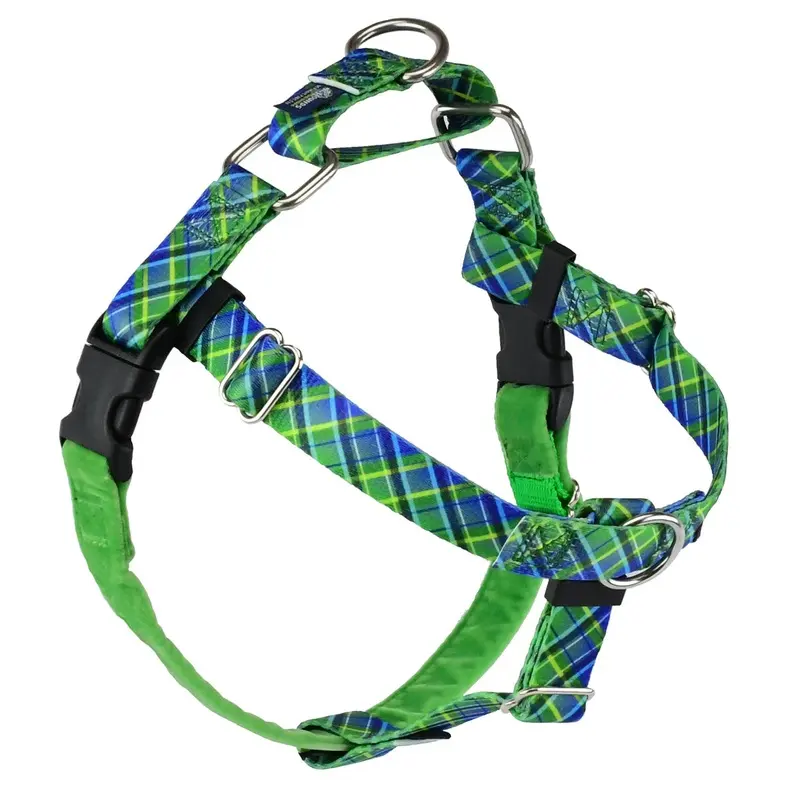 2 Hounds Design Freedom No-Pull Harness 1" Medium Electric Glow Green Plaid