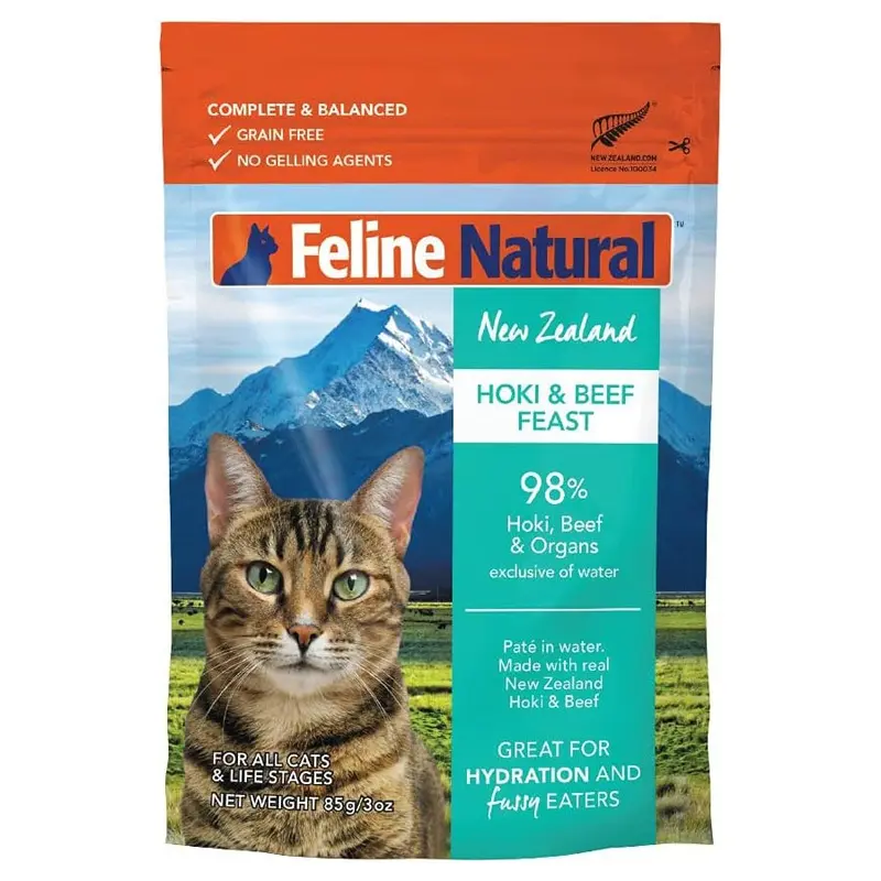 Feline Natural Hoki Beef Cat Food Pouch 3oz
