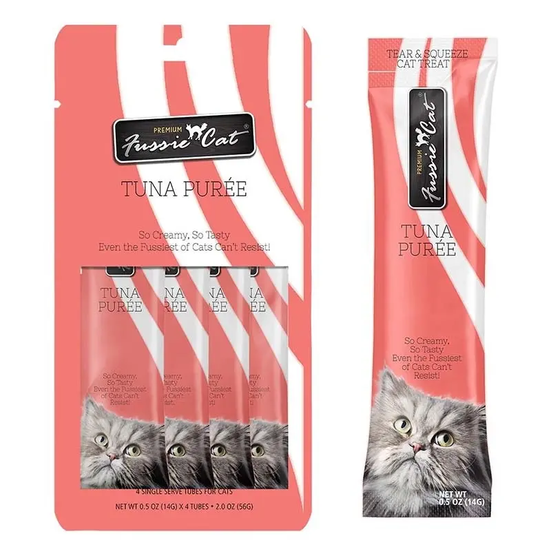Fussie Cat Tuna Puree Lickable Cat Treats 4 Pk