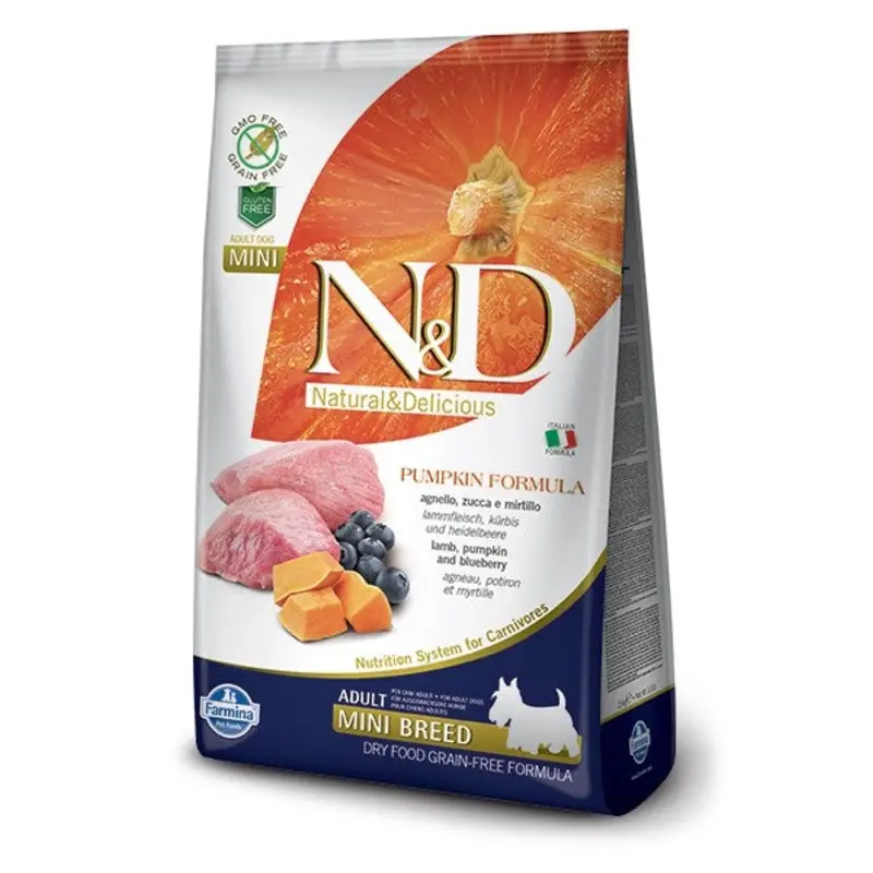 Farmina N&D Pumpkin Grain-Free Dry Dog Food - Lamb & Blueberry, Mini Kibble - 5.5lb