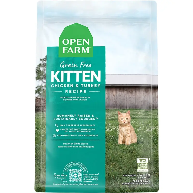 Open Farm Grain-Free Dry Cat Food - Kitten Formula - Chicken & Turkey - 4lb Bag