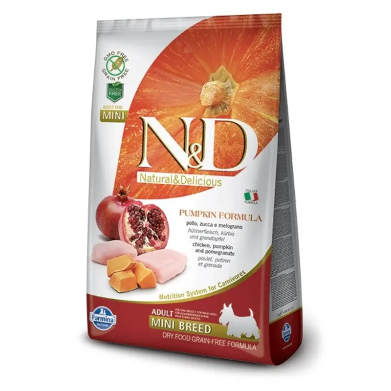 Farmina N&D Pumpkin Grain-Free Dry Dog Food - Chicken & Pomegranate, Mini Kibble - 15.4lb