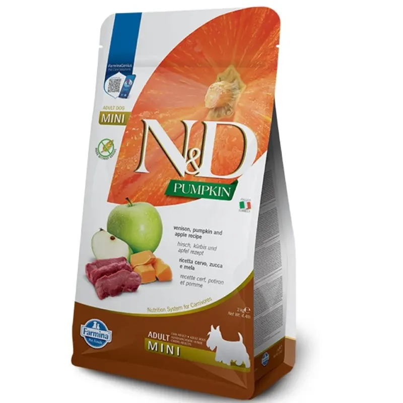 Farmina N&D Pumpkin Grain-Free Dry Dog Food - Apple & Venison, Mini Kibble - 4.4lb