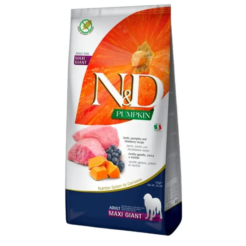 Farmina N&D Pumpkin Grain-Free Dry Dog Food - Lamb & Blueberry Maxi/Giant Kibble - 26.4lb