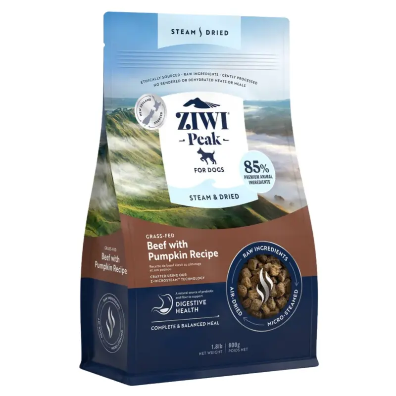 Ziwi Peak Steam-Dried Dog Food - Beef & Pumpkin - 1.8lb Bag