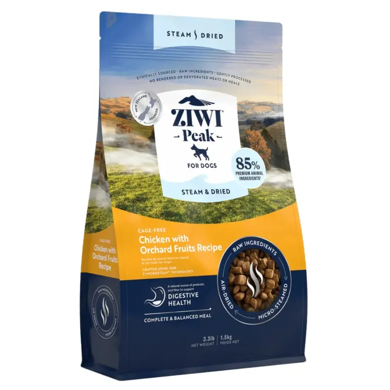 Ziwi Peak Steam-Dried Dog Food - Chicken & Orchard Fruits - 3.3lb Bag
