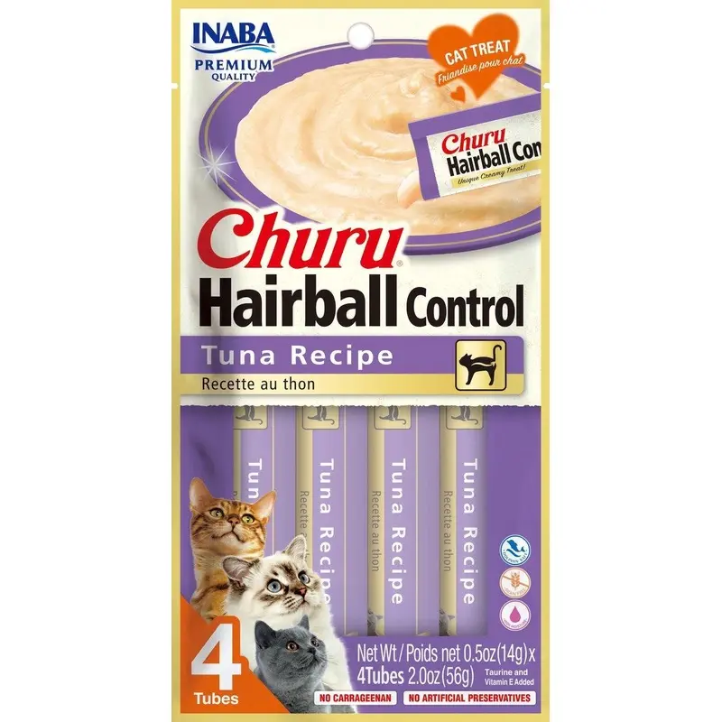 Inaba Churu Hairball Control Tuna Recipe Cat Treats, 4-pk