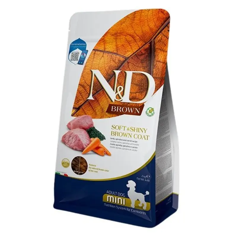 Farmina N&D Brown Coat Dry Dog Food - Lamb, Norwegian Kelp, & Carrot, Mini Kibble - 4.4lb