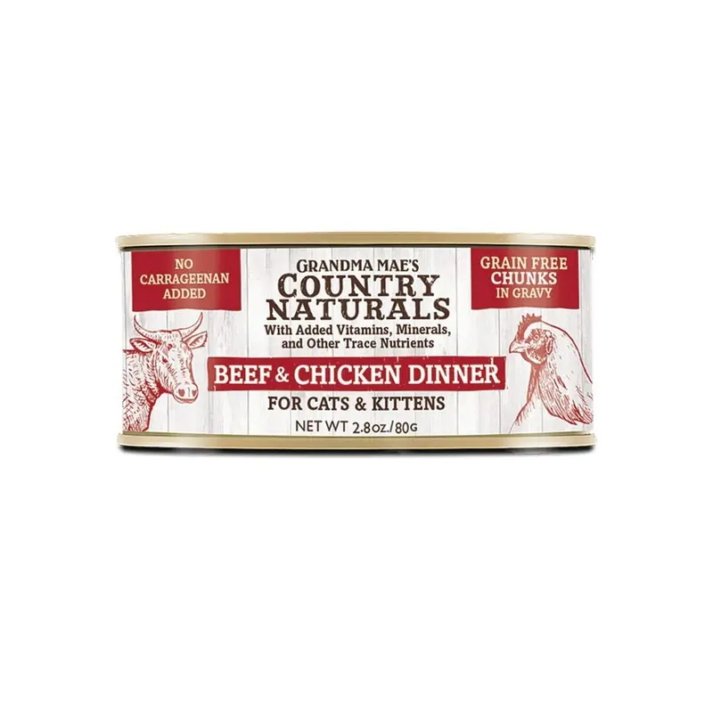 Grandma Mae's Grain Free Beef & Chicken Chunks in Gravy Canned Cat Food 2.8oz