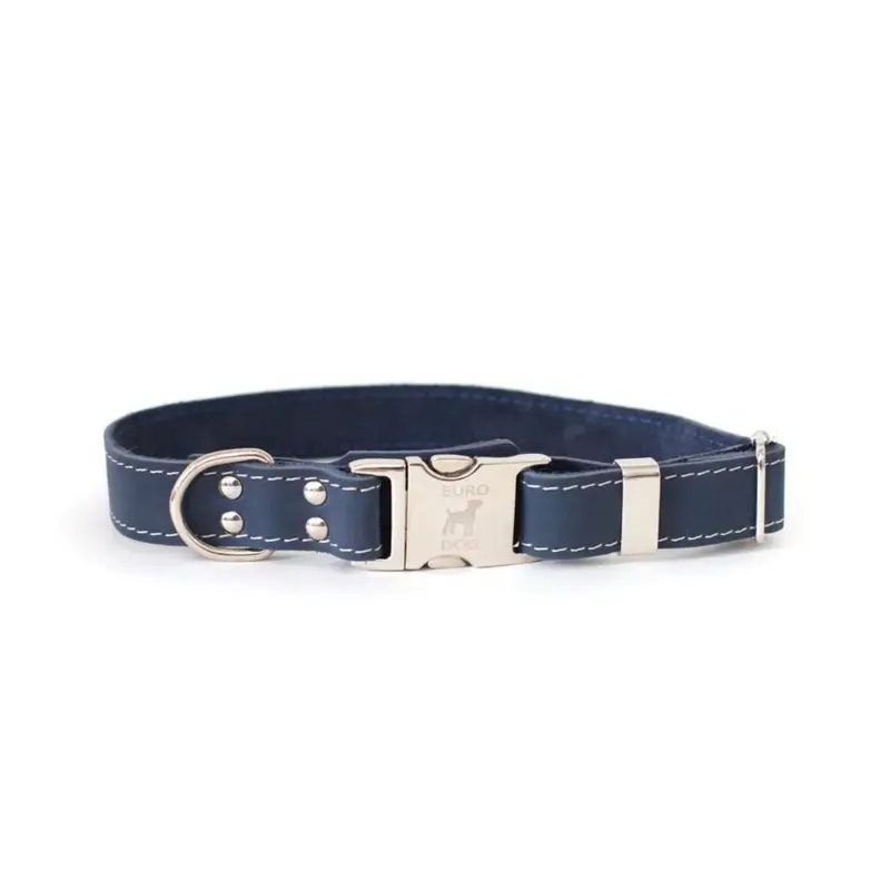 Euro-Dog Quick-Release Leather Dog Collar Large Navy