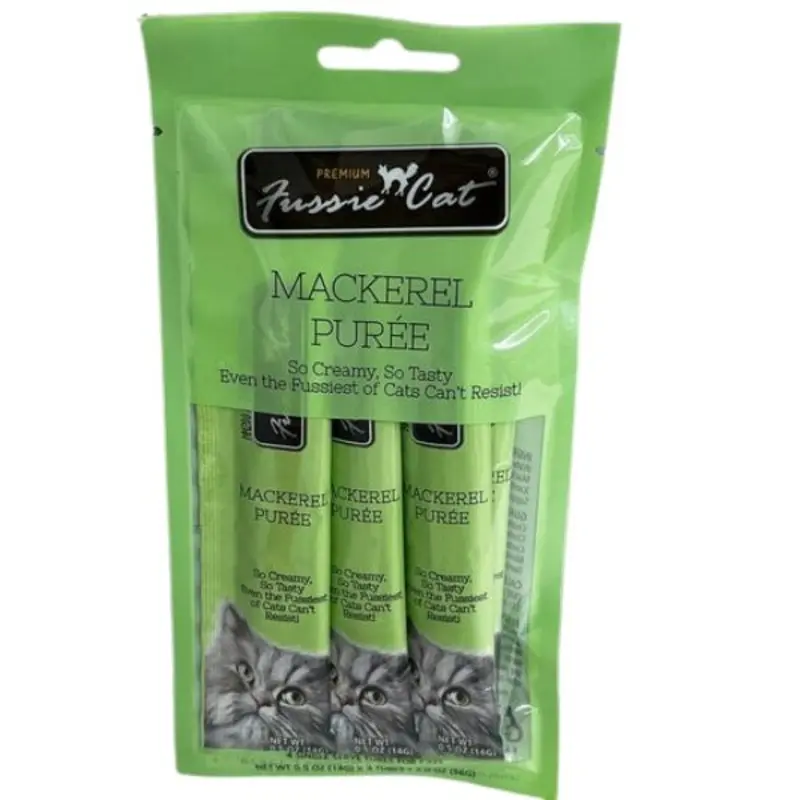 Fussie Cat Mackerel Puree Lickable Cat Treats 4 Pk
