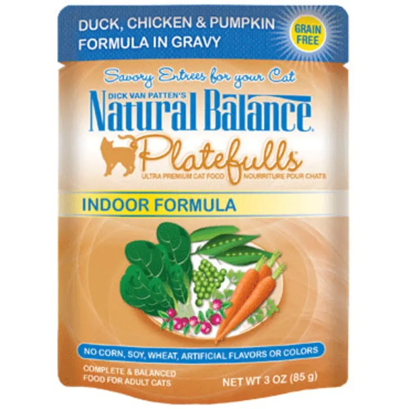 Natural Balance Platefulls Indoor Duck Chicken Pumpkin Pouch Cat Food 3oz